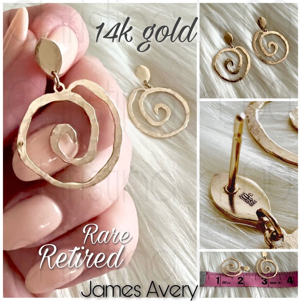 14k gold James Avery gold retired swirl hammered drop earrings